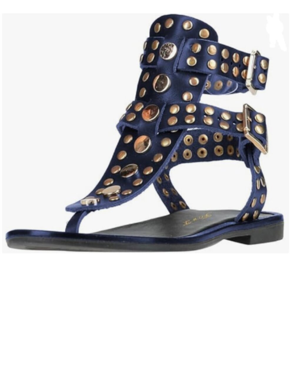 FOWT Navy Round Split Toe Sandals Rivet Studded Gladiators Ankle Strap Shoes